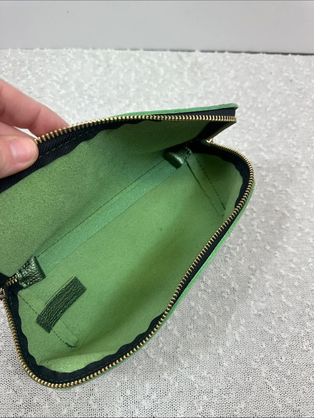 PORTLAND LEATHER GOODS Greench gorgeous Metallic green color Wide Mouth Pouch